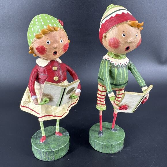 LORI MITCHELL Henry & Holly Caroling Pair~ ESC Christmas Resin Folk Art Figures - Picture 1 of 12